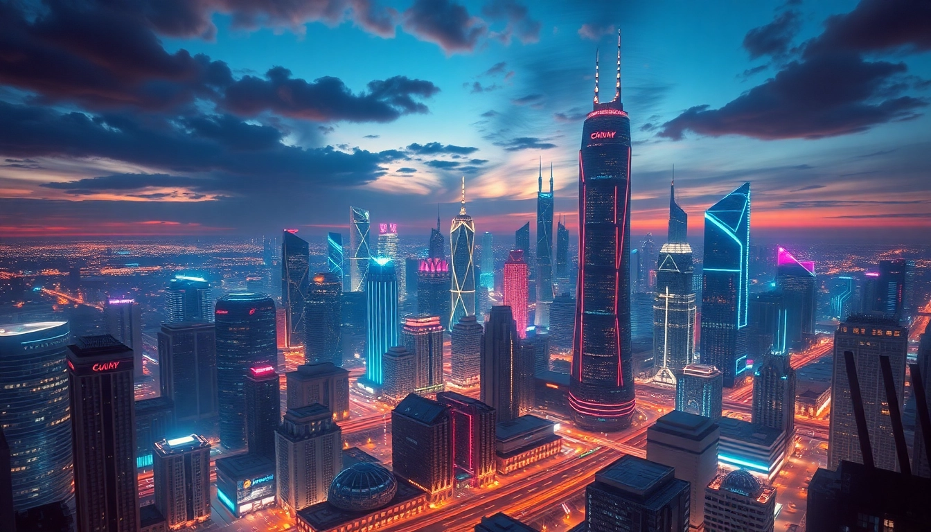 Visualize technology shaping the future in a vibrant city filled with neon lights.