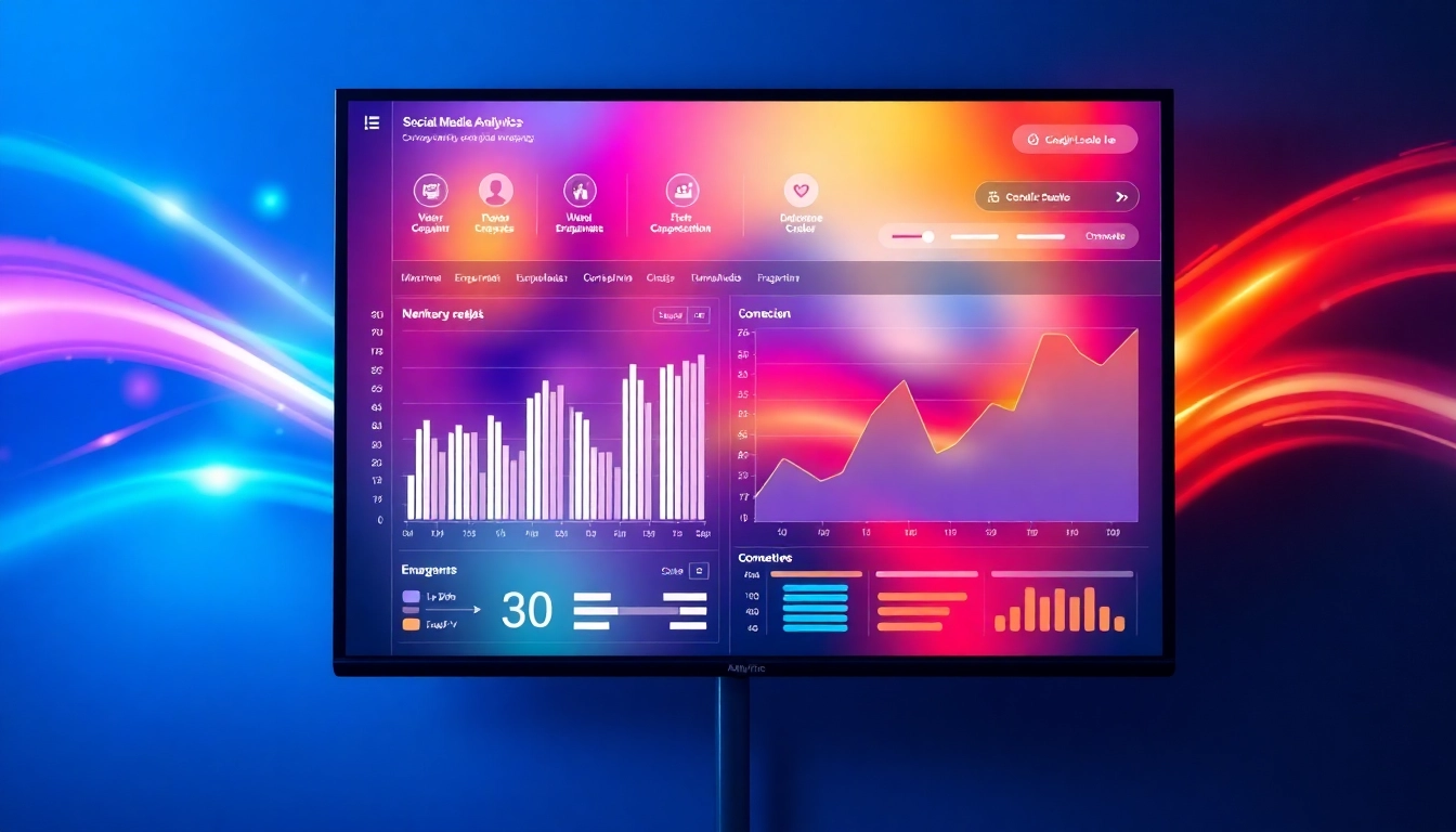 Smart social media management dashboard on https://32win.social/ displaying analytics and growth metrics for brand engagement.