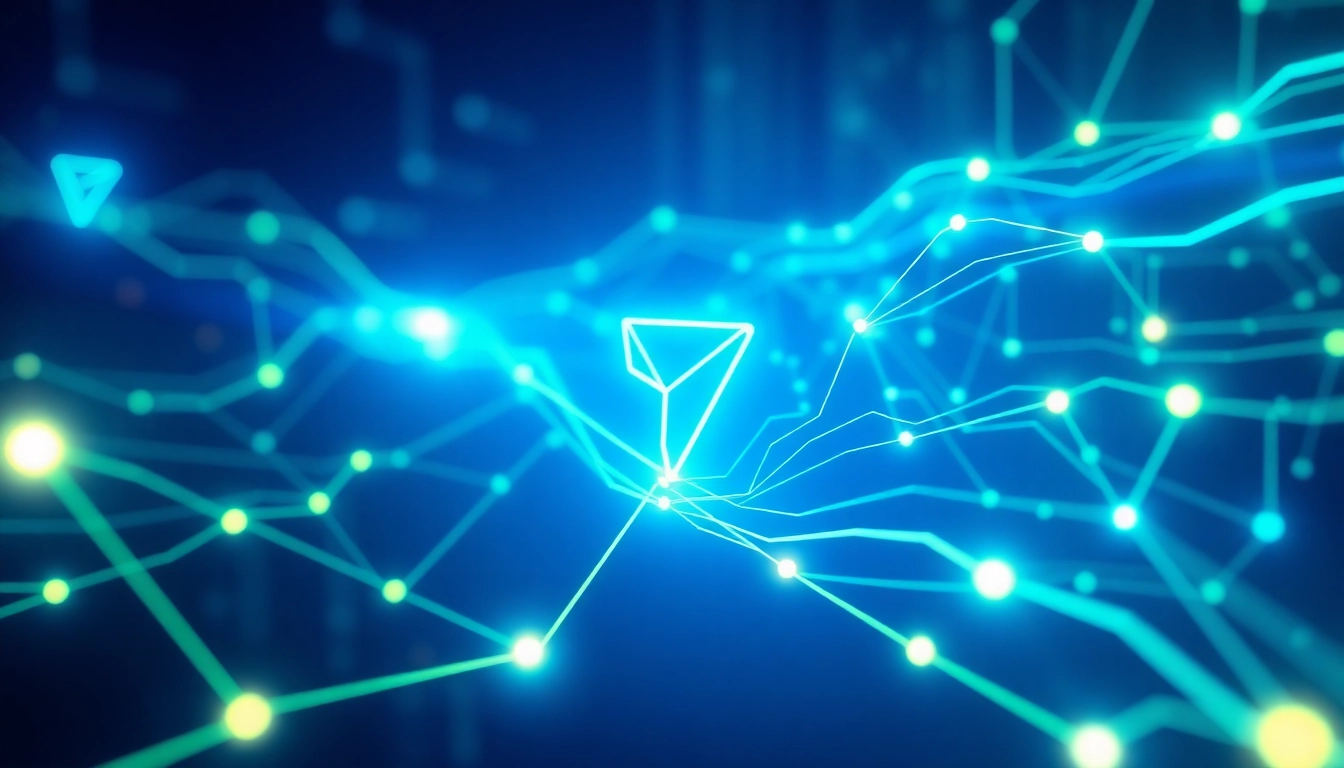 Secure tron energy transfer visualization on blockchain network, energy flowing through nodes, digital style for blockchain services.