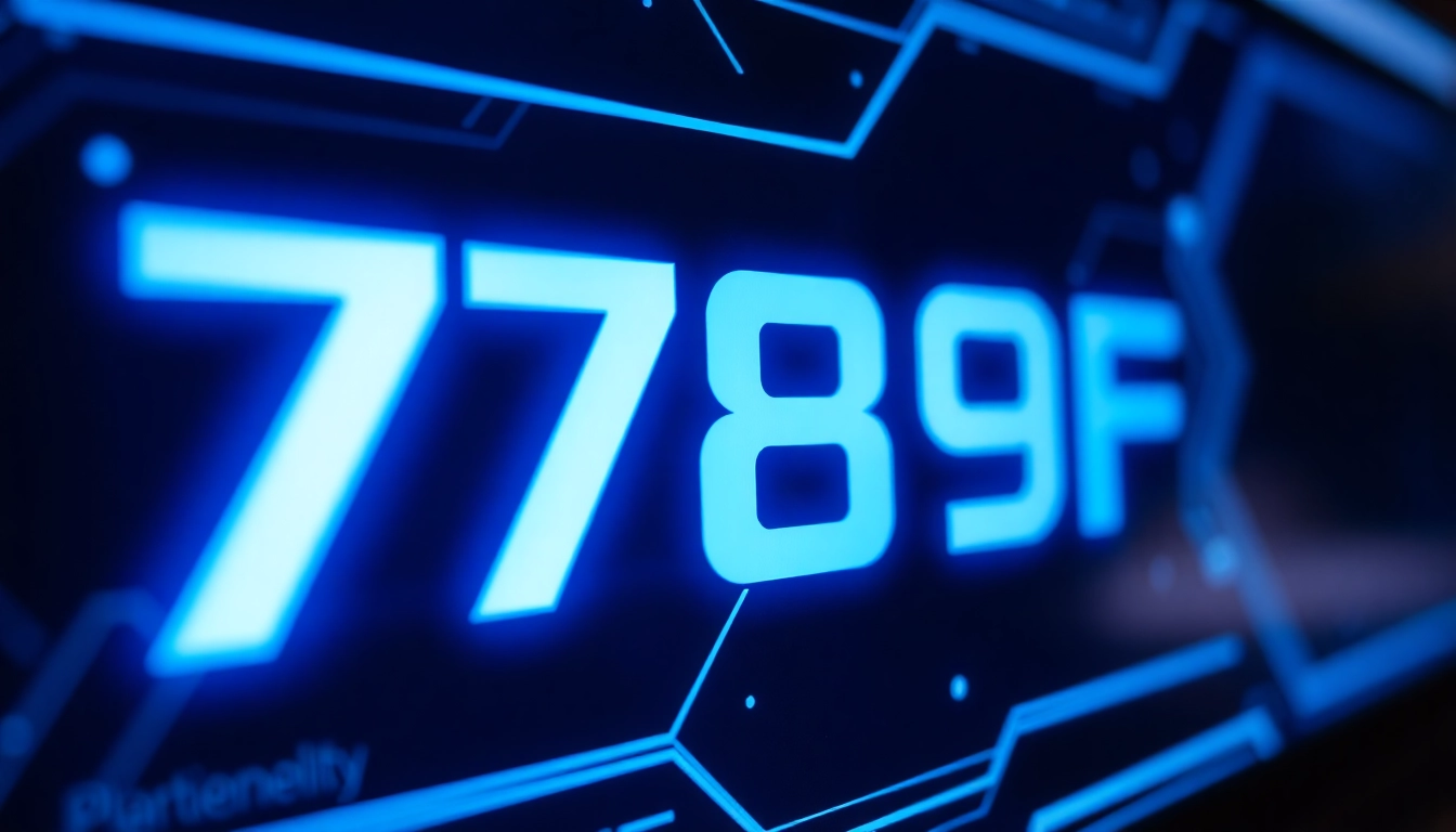 Dynamic digital interface showcasing the 789F logo with modern tech elements, conveying innovation and reliability for users.