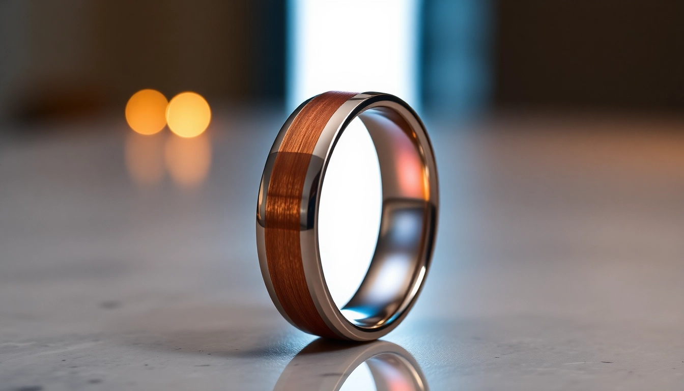 Visit https://ax88c.com/ to see a detailed close-up of a titanium and copper wedding band with luminescent finish, highlighting fine craftsmanship and design.