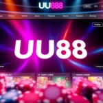 Cryptocurrency-themed UU88 online casino platform with vibrant neon graphics and interactive elements for user engagement.