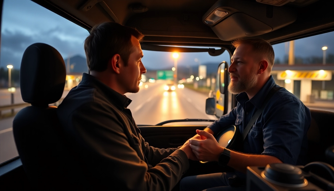 Truckers voice shines through as a driver reviews a well-lit, busy truck stop with clean amenities and friendly staff, emphasizing community in trucking.
