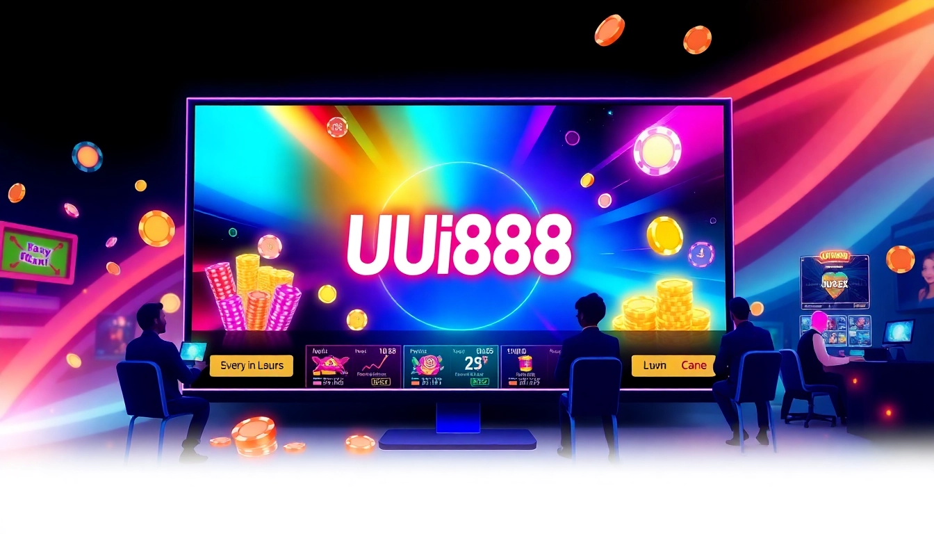 Engaging UU88 online casino platform with vibrant visuals emphasizing speed, safety, and user engagement for online gaming enthusiasts.