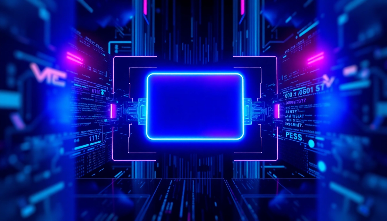Futuristic digital AI chat interface with neon accents and data streams