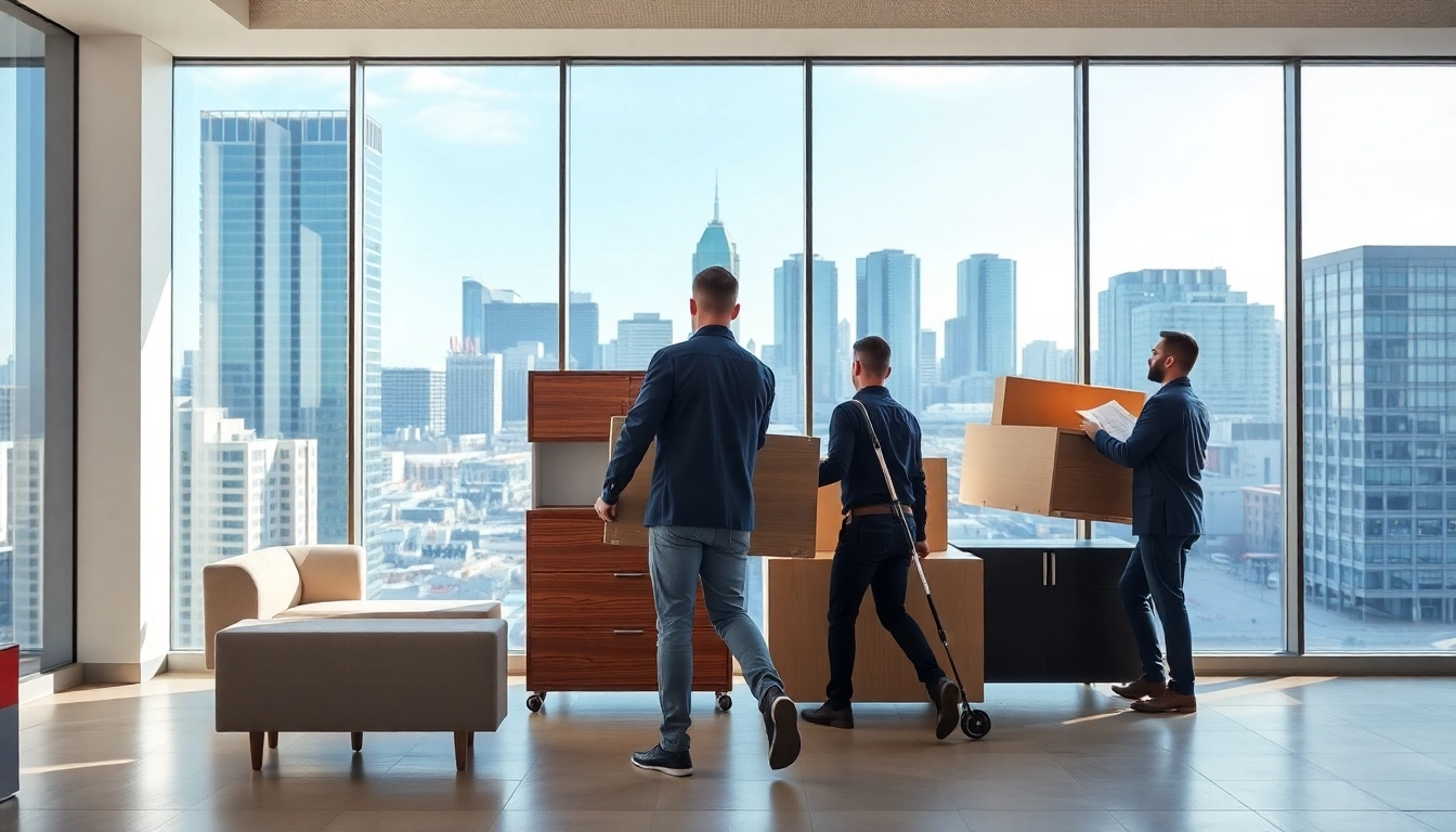 Calgary-based Apex Office Movers in action relocating office furniture efficiently and professionally within a modern commercial space.