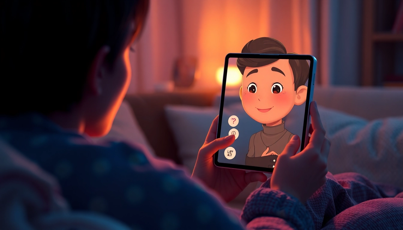 An intimate chat scene between a person and an AI character on a digital device.