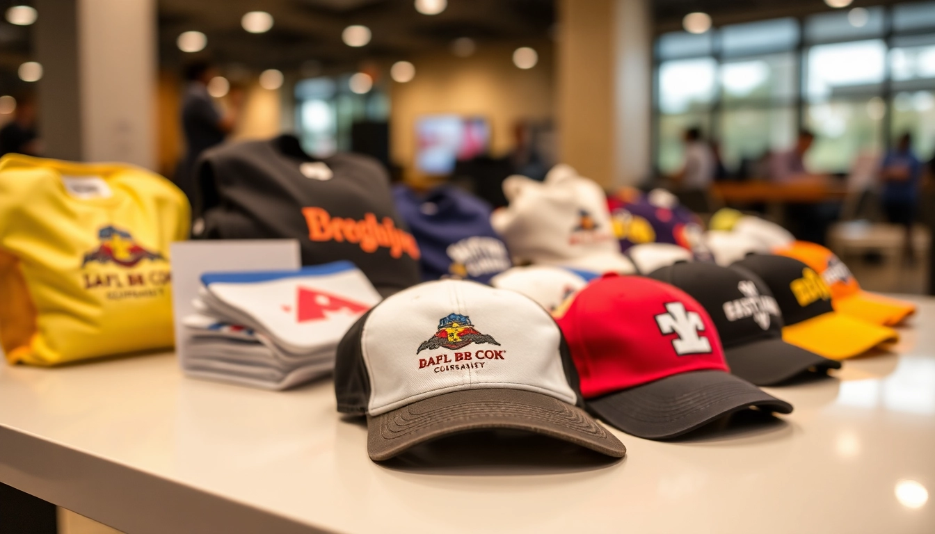 Showcase of customizable promotional products in Louisville, including pens, drinkware, and apparel on a clean display for local branding success.