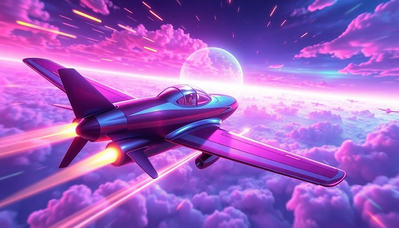 Aviator game in action with an animated plane flying through vibrant skies and multipliers, showcasing high-speed gameplay and detailed graphics for engaging user experience.