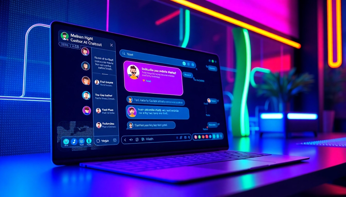 An illustration of a futuristic AI chatbot interface with glowing chat bubbles and holographic elements.