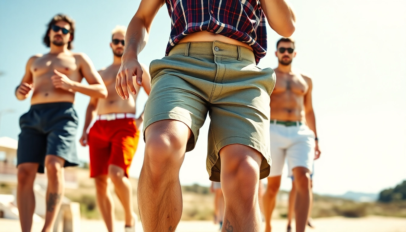 Men's Shorts in stylish, comfortable designs perfect for casual or athletic wear, showcased in outdoor activity setting for appeal.