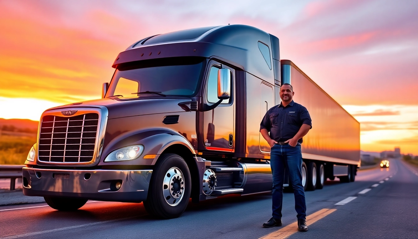 Truckers inspecting their truck during sunset on highway for safety and maintenance checks
