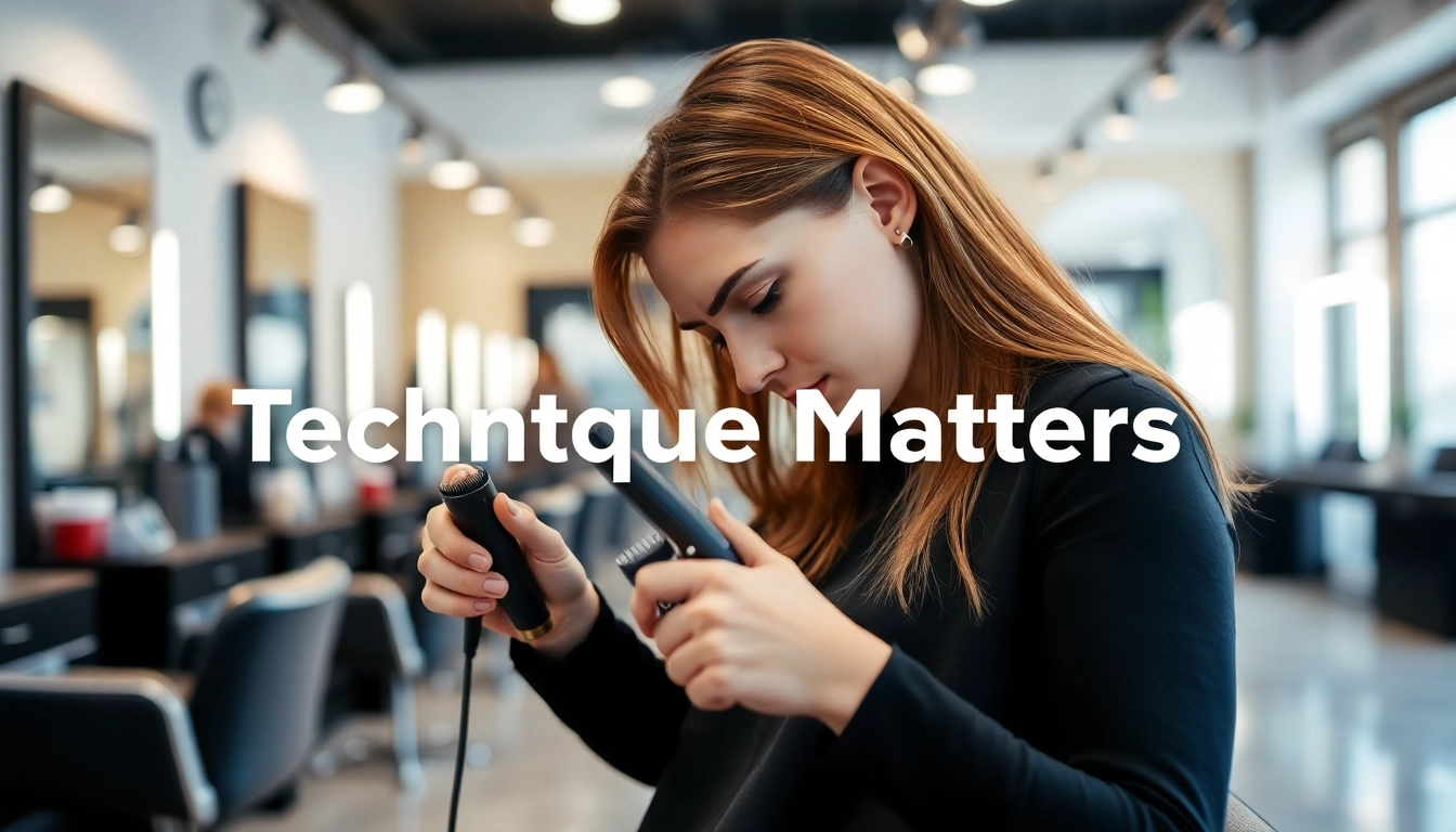 Hair stylist demonstrating technique matters by precise haircutting in a stylish salon environment