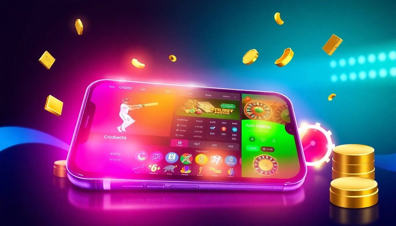 Cricbet99 logo displayed on a smartphone screen with cricket and casino game icons, showcasing