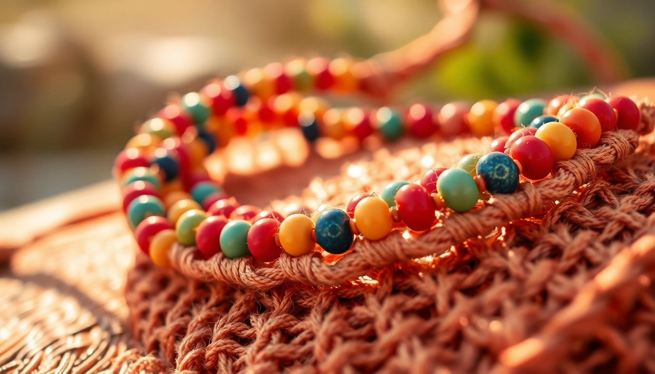 Handmade bransoletka na sznurku featuring colorful beads and artisanal craftsmanship on a