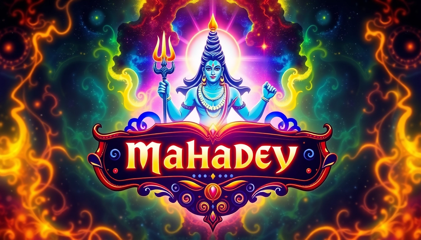 Mahadev book logo with Lord Shiva imagery and glowing cosmic background, symbolizing divine