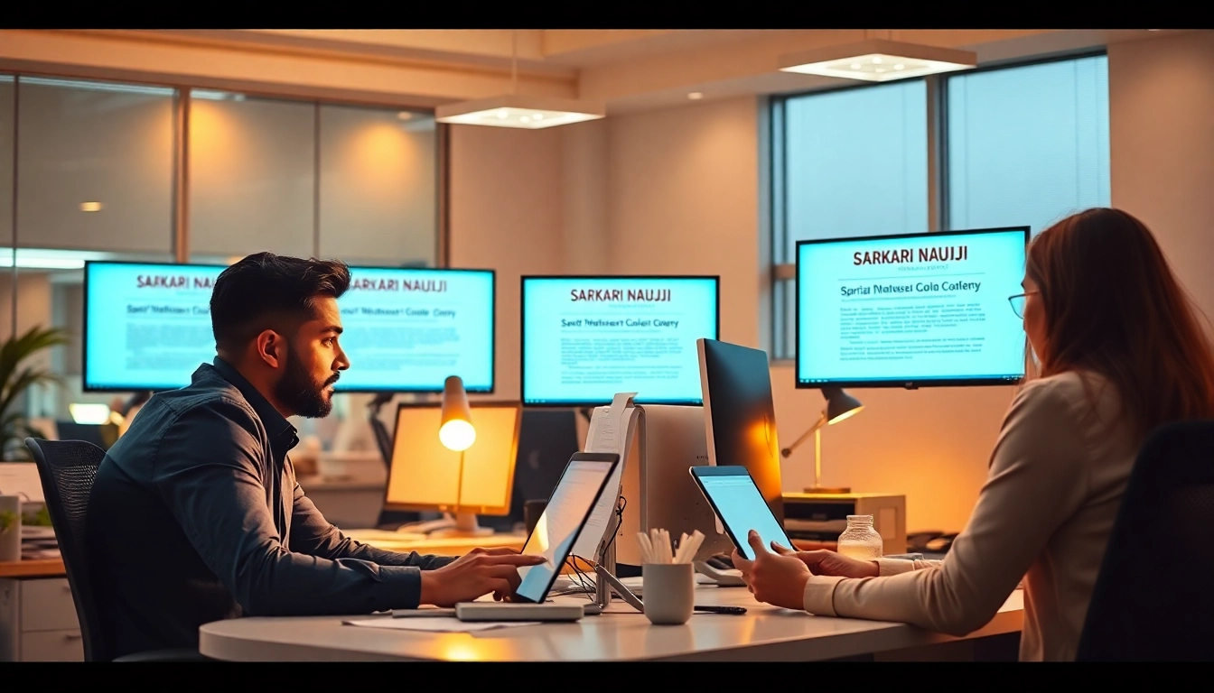 Sarkari Naukri Updates Professionals Reviewing Government Job Notifications Online
