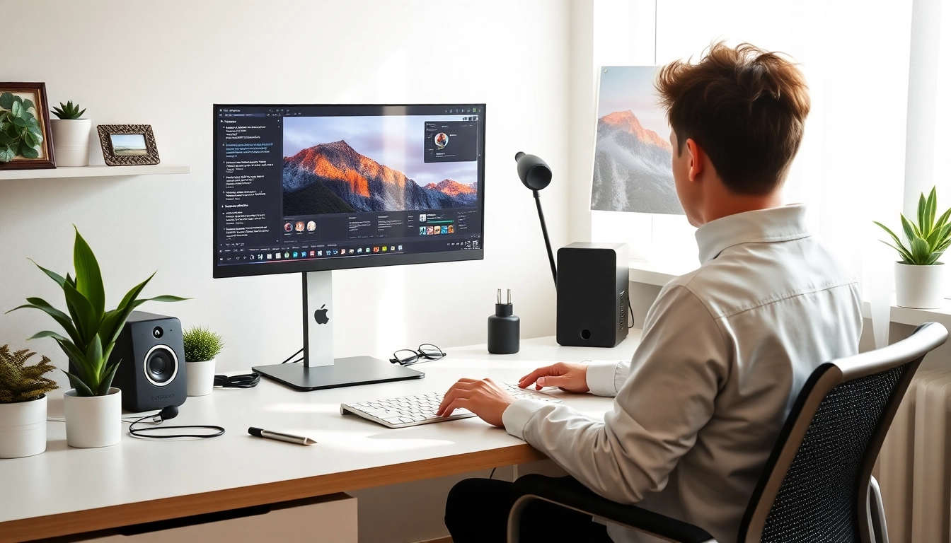 Freelance full remote professional working efficiently from home with dual screens and natural